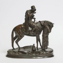 After Émile Coriolan Hippolyte Guillemin (French, 1841-1907), ARAB ON HORSEBACK WITH ATTENDANT, 16 x