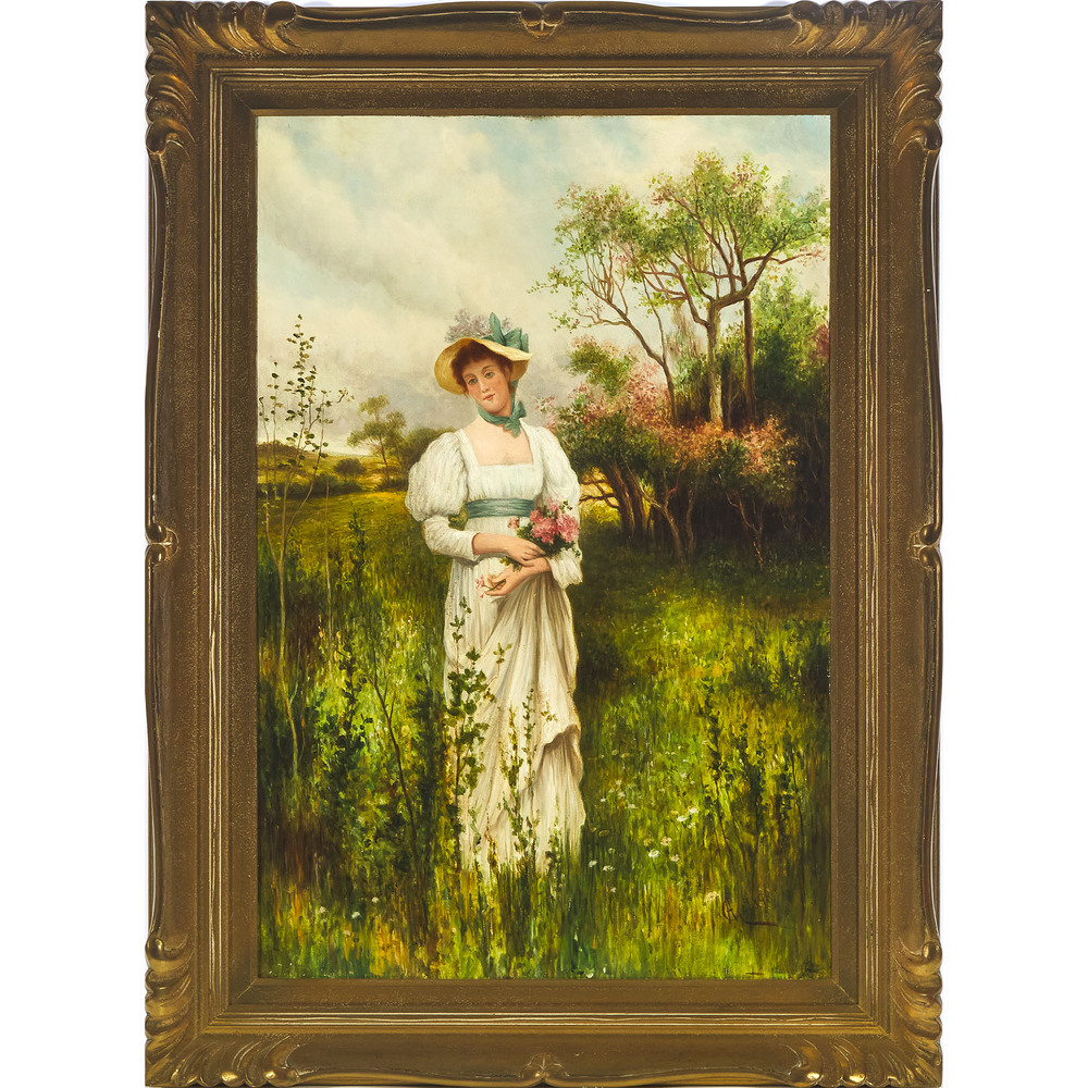 Alfred Glendening Jr. (1861-1907), YOUNG WOMAN IN LANDSCAPE, signed, 30.5 x 20.3 in — 77.5 x 51.5 cm - Image 2 of 5