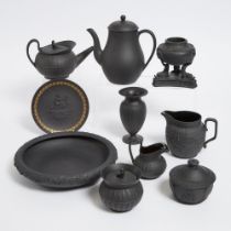 Group of Wedgwood Black Basalt Table Wares, 19th/20th century, bowl diameter 9.7 in — 24.7 cm (10 Pi