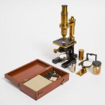 Cased German Compound Monocular Microscope, Carl Zeiss, Jena, late 19th century, instrument height 1