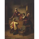 Basile De Loose (1809-1860), UNTITLED, DOMESTIC SCENE, signed lower right, 23.2 x 18.1 in — 59 x 46
