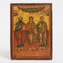 Russian Icon of Three Apostles Including Saints Peter and Paul, 1826, 16.5 x 12.25 in — 41.9 x 31.1