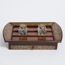 Belle Epoque Brass Inlaid Rosewood Desk Stand, 19th century, 4.5 x 16.2 x 10 in — 11.4 x 41.1 x 25.4