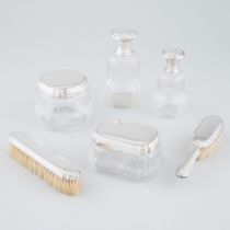 French Silver and Cut Glass Dressing Table Set, Louis Ravinet & Cie., Paris, 20th century, largest h