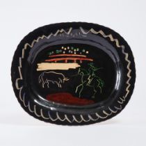 'Corrida Sur Fond Noir', Pablo Picasso (1881-1973), Ceramic Platter, c.1953, 12.5 x 15 in — 31.8 x 3