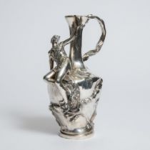 Alfred Barye (French, 1839-1882), ART NOUVEAU POLISHED FRENCH PEWTER FIGURAL EWER