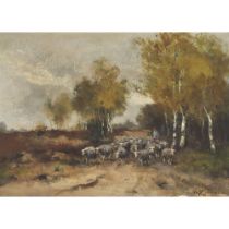 Willem George Frederik Jansen (1871-1949), UNTITLED (TENDING TO THE SHEEP), signed lower right, 10 x
