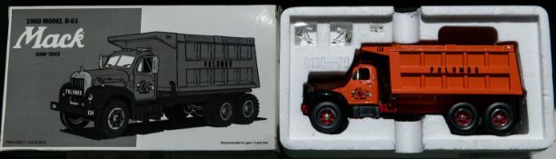10 First Gear 1:34 scale Trucks. 2x 1960 Mack Model B61 Dump Truck, Palumbo and N.Y. Thruway. 1960