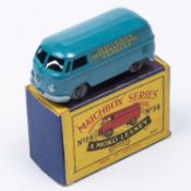 Matchbox Series No.34 Volkswagen Delivery Van. In blue with 'Matchbox International Express' in