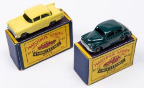 2 Matchbox Series. No.45 Vauxhall Victor. In yellow with black base, fitted with tow hook and