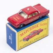 Matchbox Series 59b; Ford Fairlane Fire Chief's Car in red with black plastic wheels. Boxed, minor
