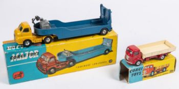 2x Corgi Toys. A Bedford Carrimore Low-Loader (1100) with yellow cab, metallic blue trailer and