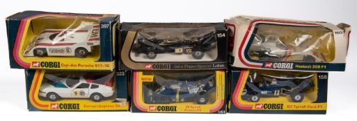 6x Corgi Racing Cars. Including; JPS Lotus (154). Elf Tyrrell-Ford (158). Elf Tyrrell Project 34 (