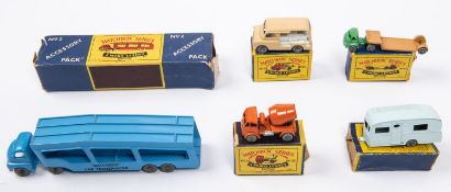 5 Matchbox Series. No.2 Accessory Pack. Bedford Car Transporter, in light blue with 'Matchbox Car