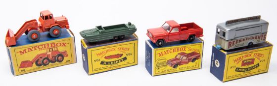 4x Matchbox Series. 55a; DUKW Amphibian in green. 69b; Hatra Tractor Shovel in orange with grey