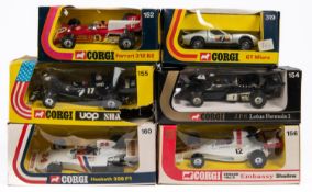 6x Corgi Racing Cars. Including; Ferrari 312 B2 (152). JPS Lotus (154). UOP Shadow (155). Embassy