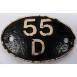 Locomotive shedplate 55D, Royston 1957-1971. Cast iron plate in good, believed to be unrestored,