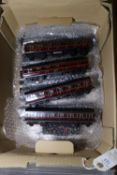 9x Exley and one Hambling OO gauge tinplate LMS bogie coaches. Including; 6x suburban coaches,