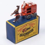 A Matchbox Series No 7 Horse Drawn Milk Float. In pale orange, with brown horse, white driver,
