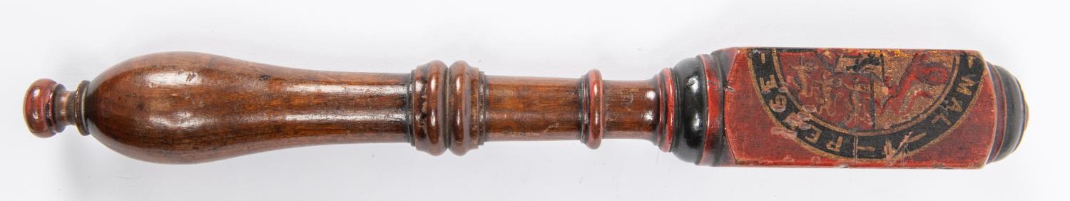 A good William IV period decorated turned wood tipstaff, painted with crown above IIII, "W.P." - Image 3 of 5