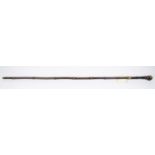 A 19th century bamboo swordstick, 27" diamond section blade with traces of blued decoration, knobbly