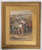 A Victorian watercolour by R.T. Pritchett F.S.A. of a Civil War scene, showing King Charles 1st's