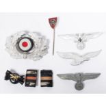 Third Reich badges, cap eagles of army, war veterans and Luftwaffe, army cap wreath, stick pin