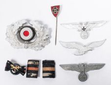 Third Reich badges, cap eagles of army, war veterans and Luftwaffe, army cap wreath, stick pin