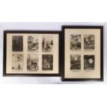 A pair of framed displays 18" x 14" comprising 10 Bruce Bairnsfather WWI "Old Bill" sepia postcards.