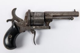 A Belgian 6 shot 7mm double action pinfire revolver, 6½" overall, octagonal barrel 3", Liege proved,