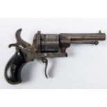 A Belgian 6 shot 7mm double action pinfire revolver, 6½" overall, octagonal barrel 3", Liege proved,