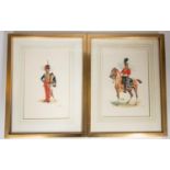 A pair of watercolours by Peter Kemplay: 4th Dragoon Guards c 1830 and 11th Hussars c 1856. In