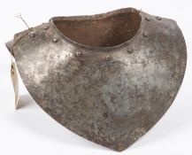 A 17th century cavalry troopers' steel gorget armour, constructed in 2 halves and decorated with
