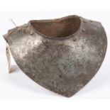 A 17th century cavalry troopers' steel gorget armour, constructed in 2 halves and decorated with