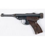 A .22" Hy Score Target Air Pistol, with ratchet rearsight and chequered brown plastic grips. GWO &