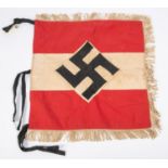 A Third Reich double sided Hitler Youth trumpet banner, with applied HJ device on one side, the arms