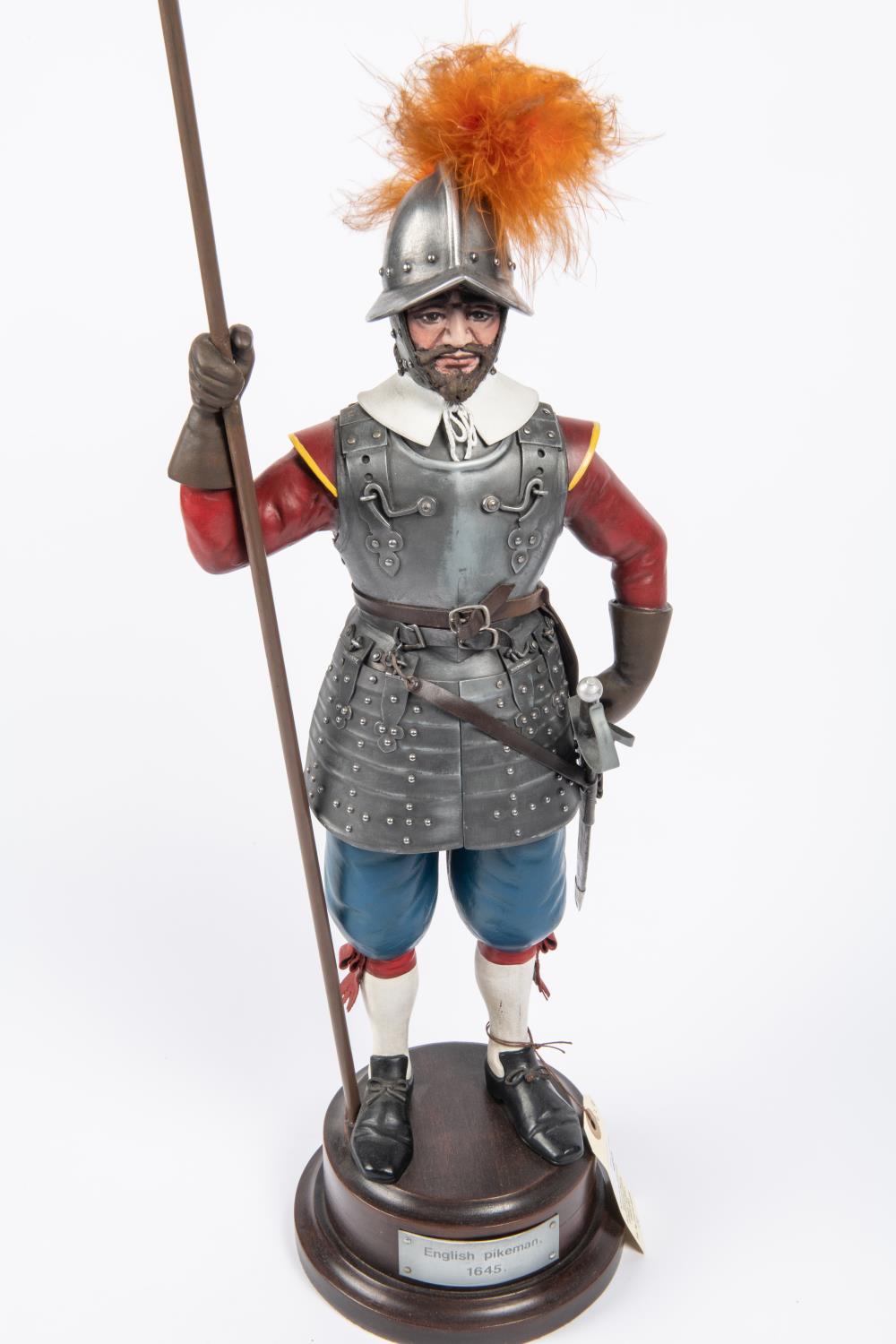 A decorated figure of a Cromwellian pikeman c 1645, with applied armour and weapons, mounted on a - Image 2 of 3