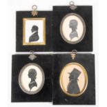 A pair of silhouette portraits, apparently of the same young lady, and another, of a gentleman