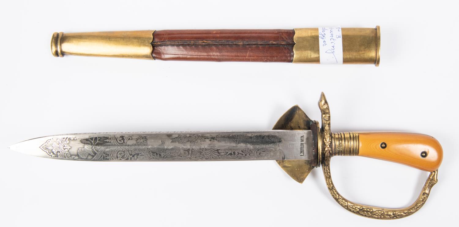 A post war German hunting cutlass, blade 9½" deeply stamped with maker's name "L.ZEITLER WIEN" and - Image 3 of 5