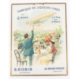 A French advertising placard "Fabrique D Liqueurs Fines Et Sirops" Vins En Gros, depicting wine