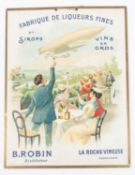A French advertising placard "Fabrique D Liqueurs Fines Et Sirops" Vins En Gros, depicting wine