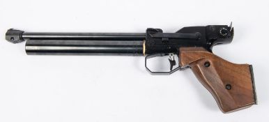 A .177" Feinwerhbau CO2 Mod 2 air pistol, number 05840, with fully adjustable rearsight and walnut