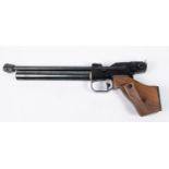 A .177" Feinwerhbau CO2 Mod 2 air pistol, number 05840, with fully adjustable rearsight and walnut