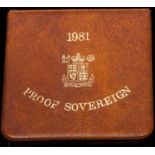 Elizabeth II AV Proof Sovereign 1981 Brilliant Uncirculated in Royal Mint leatherette wallet style