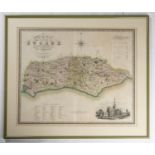 An engraved map of the county of Sussex dated 1829. Published by C. & J. Greenwood. Well framed