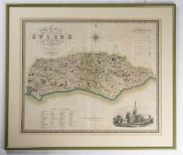 An engraved map of the county of Sussex dated 1829. Published by C. & J. Greenwood. Well framed