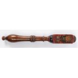 A good William IV period decorated turned wood tipstaff, painted with crown above IIII, "W.P."