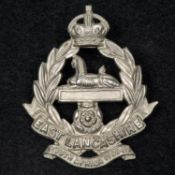 A white metal cap badge of the 4th and 5th Battalions the East Lancashire Regiment, with South