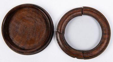 A round wooden box, 4" diameter, made from the wood salvaged by John Deane in 1836-39 from the wreck
