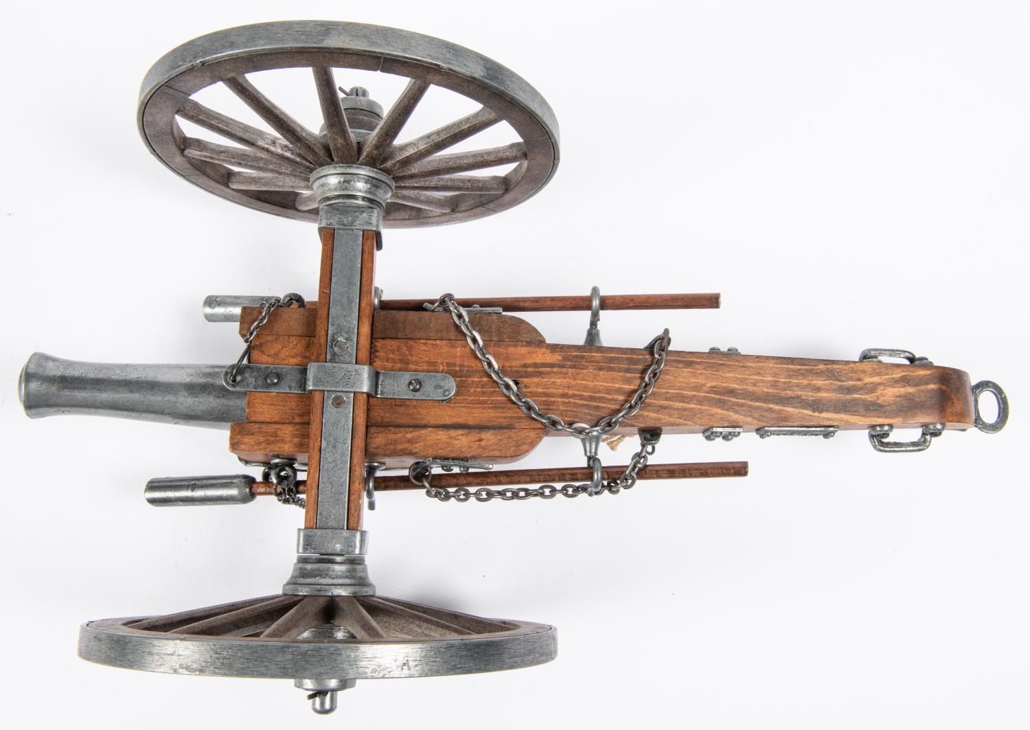 A model of a Waterloo period field gun, barrel 7½", on its 2 wheeled wooden carriage with rammer, - Image 5 of 5